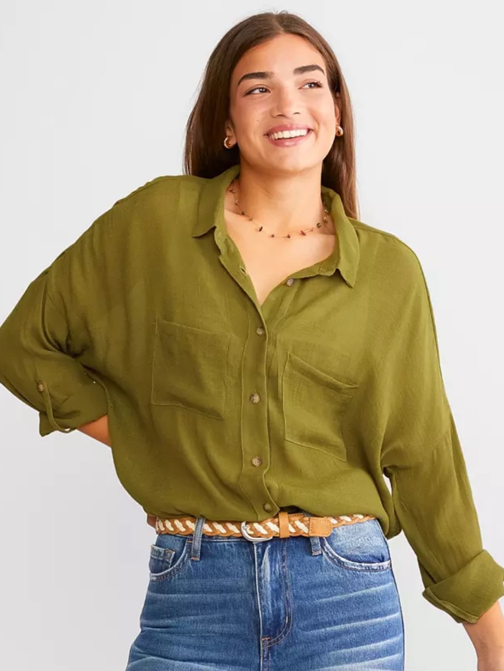HYFVE Olive Green Button-Front Relaxed Shirt